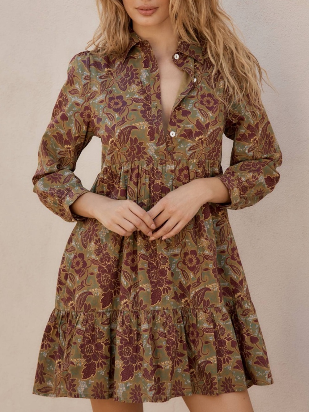 Anthropologie Ro's Garden Romy Mini Dress in Brown Olive Floral Size Medium